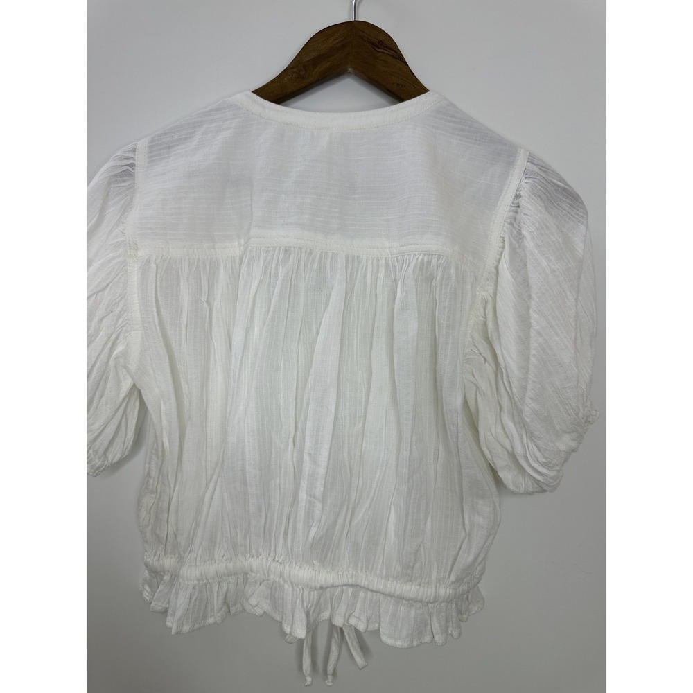 NEW Free People Little Cloud Button-Up Crop Top V-Neck Short Sleeve Sheer XS - Picture 12 of 14
